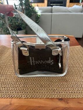 Harrod’s Knightsbridge Clear Small Purse with black cotton liner and silver